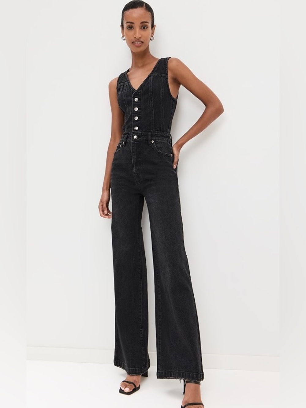pistola Black Sleeveless Aria Denim Jumpsuit